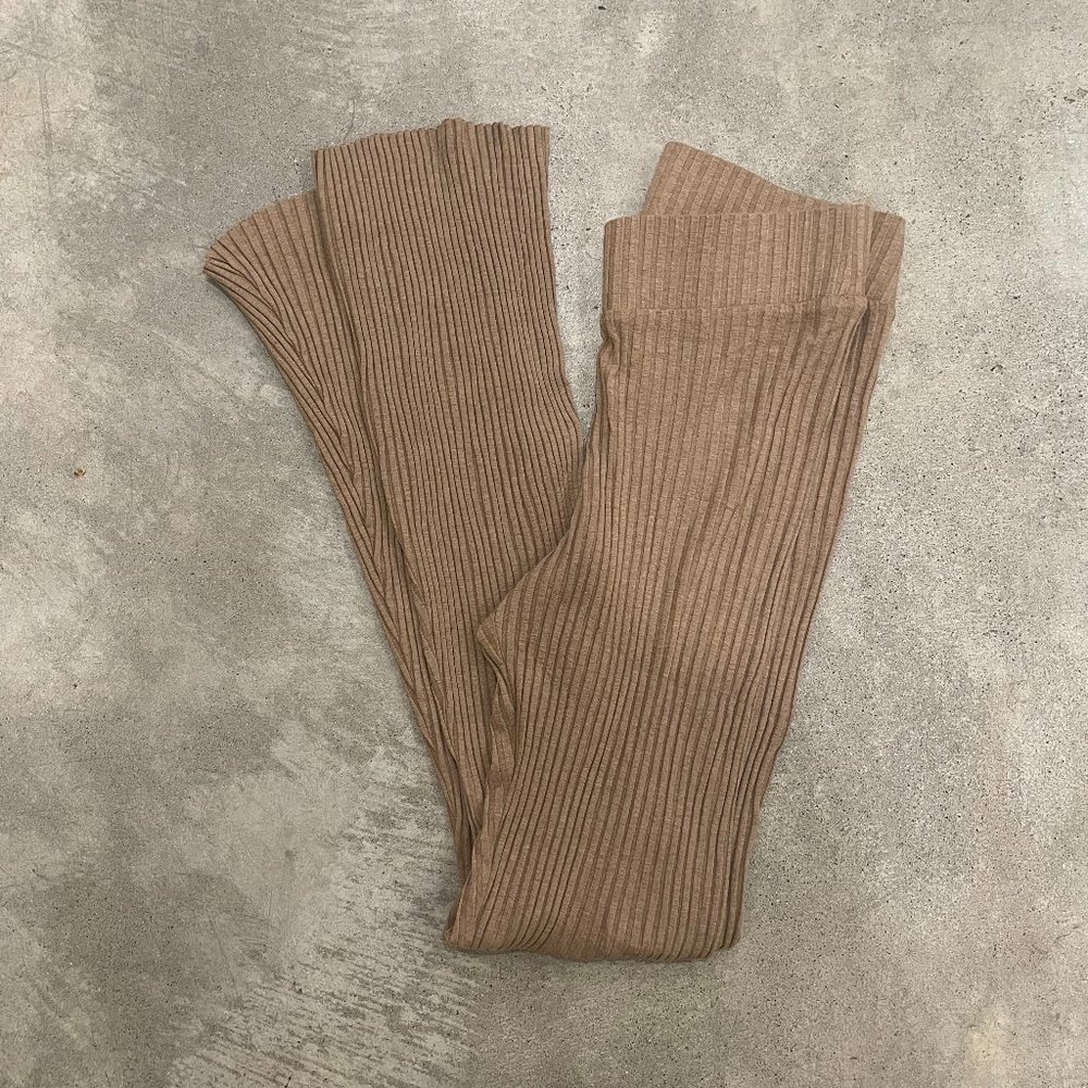 Calé Ribbed Knit High Rise Tan Flare Pants